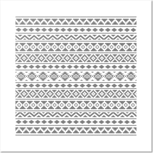 Aztec Essence Pattern II Gray on White Posters and Art